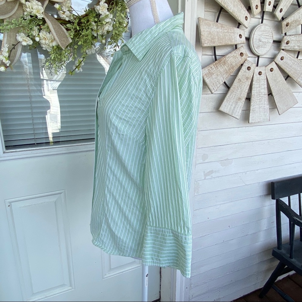 Talbots | Textured Green Stripe Button Down Shirt - image 7